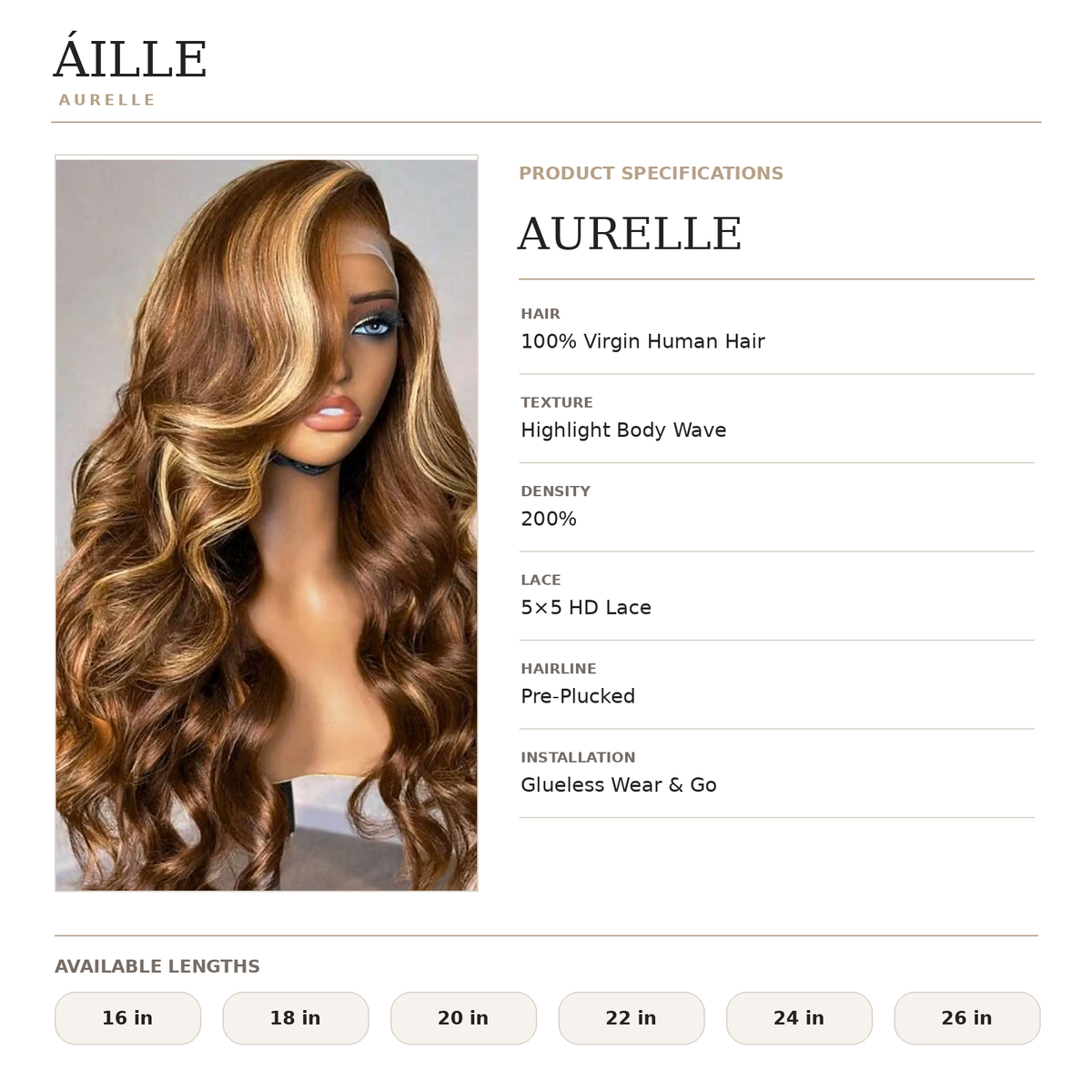 ÁILLE AURELLE | Highlight Body Wave Glueless Wig