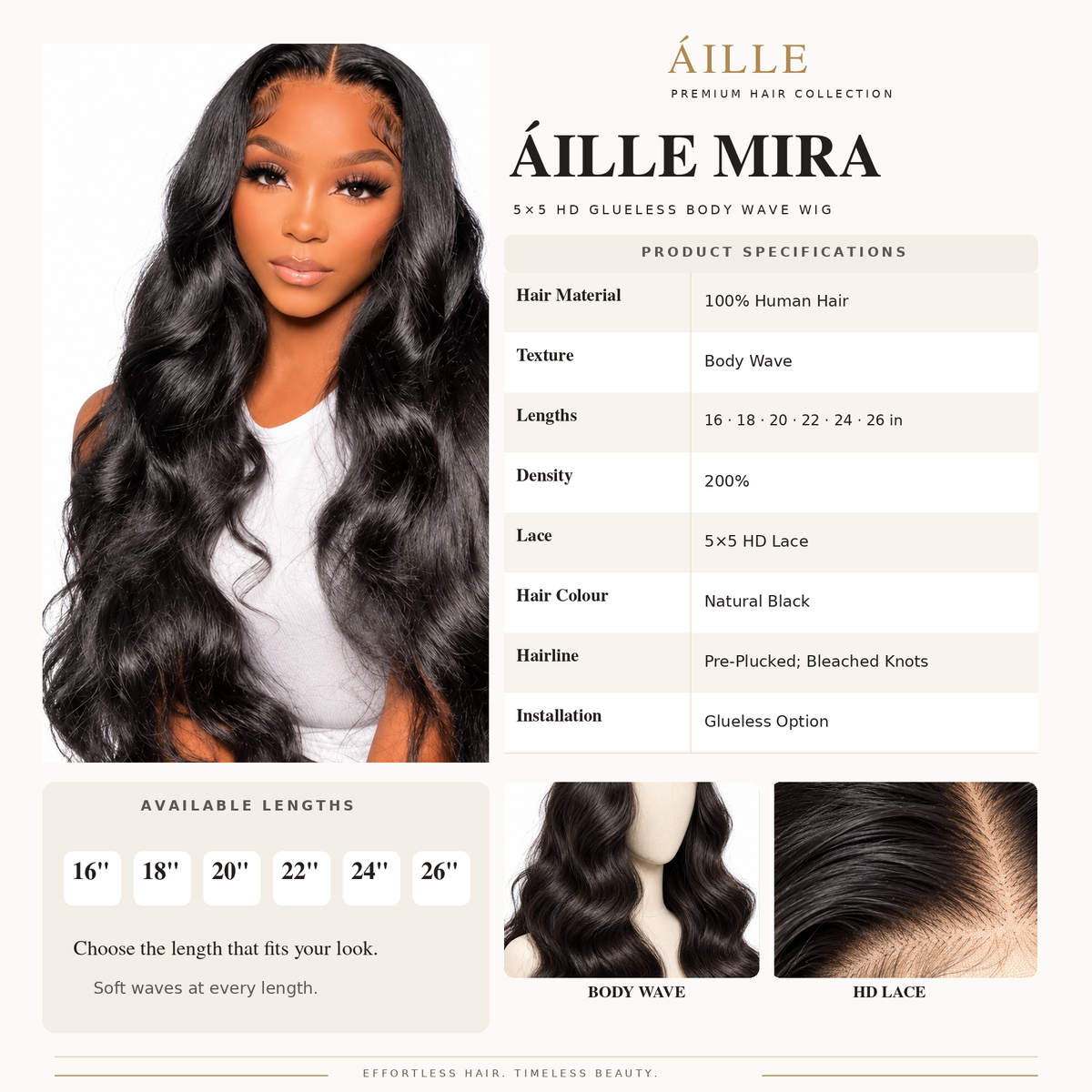 ÁILLE MIRA | 5×5 HD Glueless Body Wave Wig