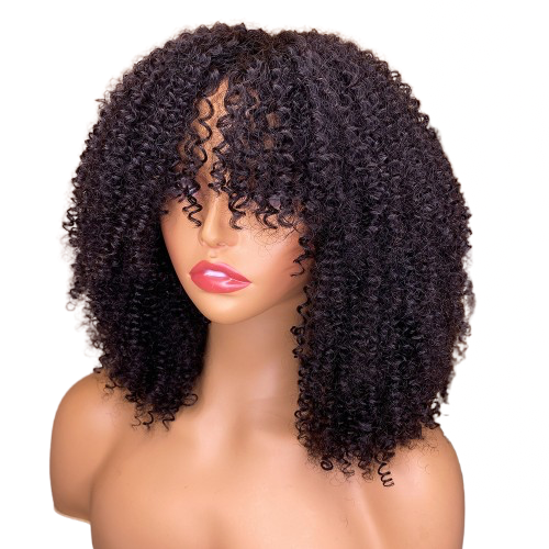 ÁILLE Dark Brown Kinky Curl | Human Hair Wig with Bangs