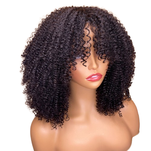 ÁILLE Dark Brown Kinky Curl | Human Hair Wig with Bangs