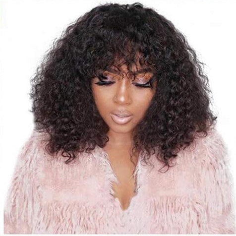 ÁILLE Dark Brown Kinky Curl | Human Hair Wig with Bangs
