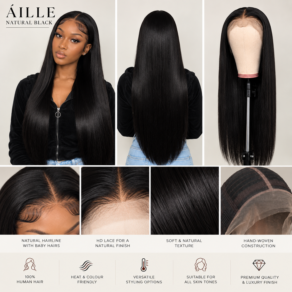 ÁILLE Natural Black | Human Hair HD Lace Wig 13x4 Headset