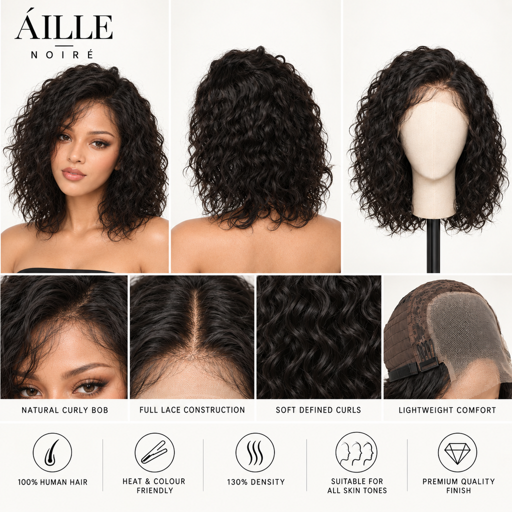 ÁILLE Noiré | Human Hair Curly Bob Full Lace Wig
