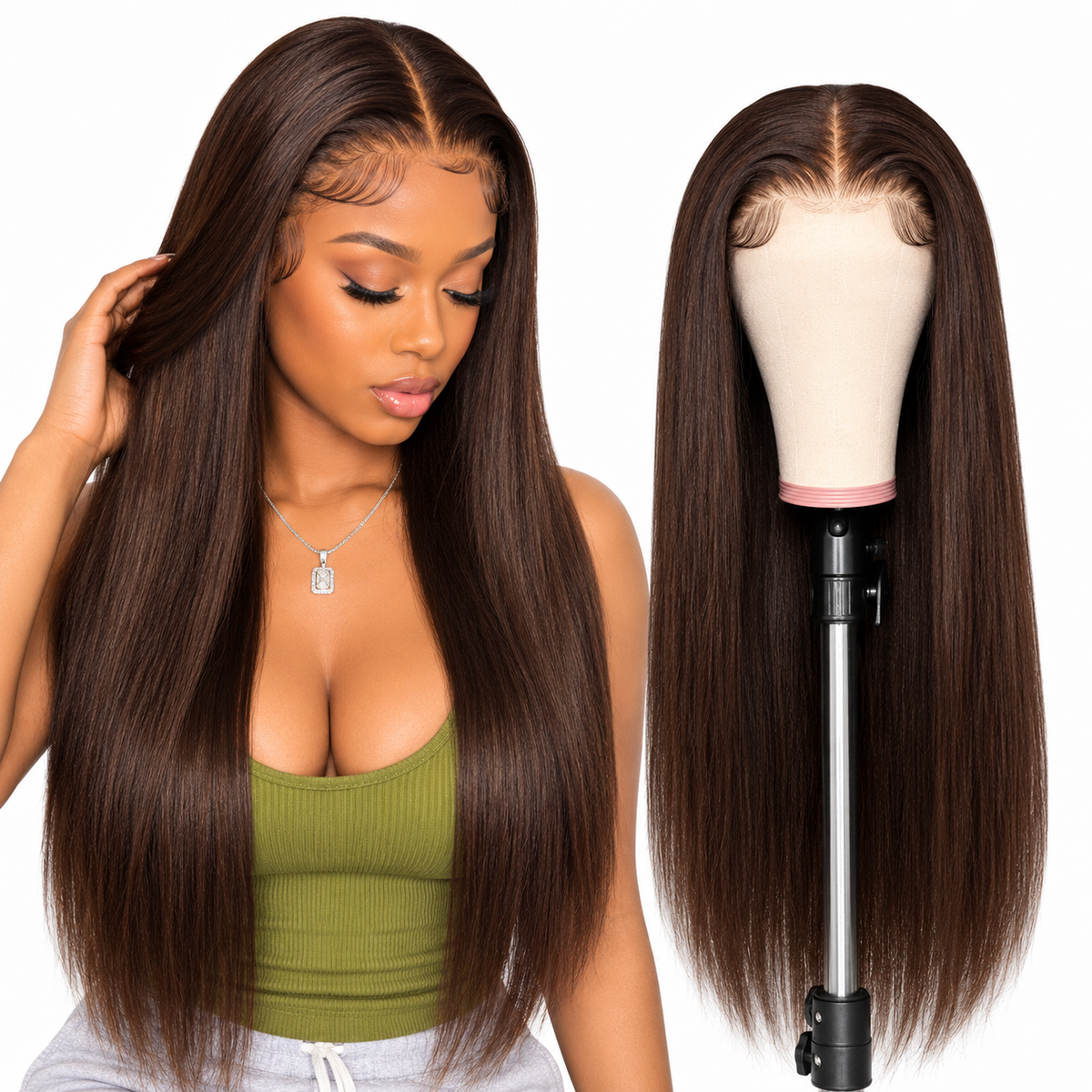 ÁILLE Velora | Human Hair Dark Brown Straight Wig 13x4