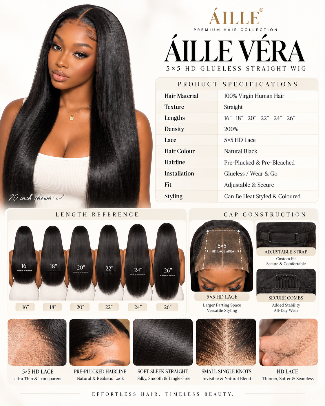 ÁILLE VÉRA | 5×5 HD Glueless Straight Wig