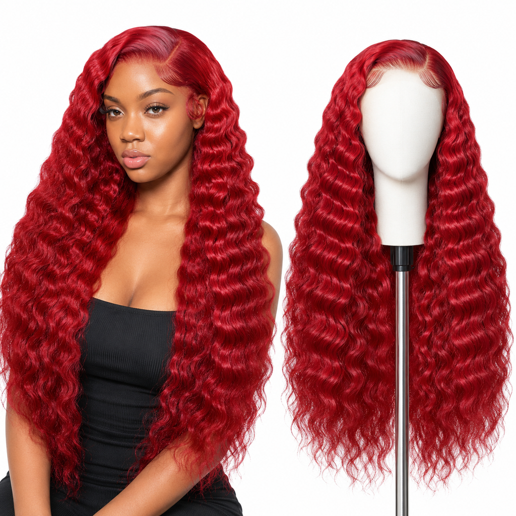 ÁILLE RUBY | Human Hair Crimson Wave 5×5 T-Shaped Lace Front Wig