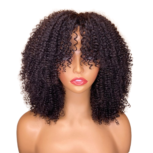 ÁILLE Dark Brown Kinky Curl | Human Hair Wig with Bangs