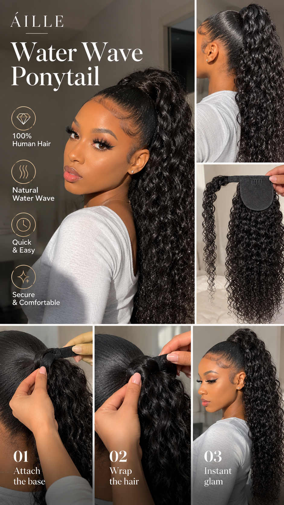 ÁILLE Water Wave Wrap-Around Ponytail Extension | 100% Human Hair