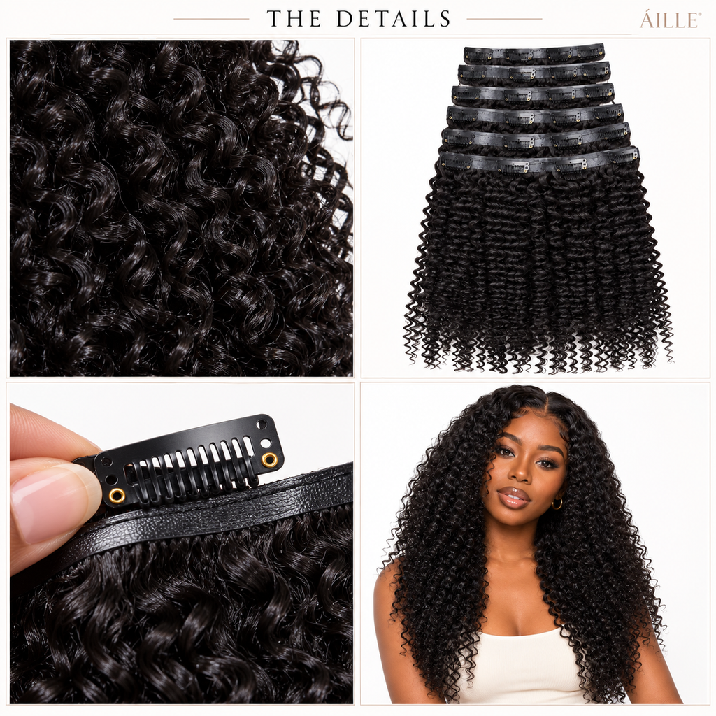 ÁILLE Seamless Kinky Curly Clip-In Extensions | 100% Human Hair