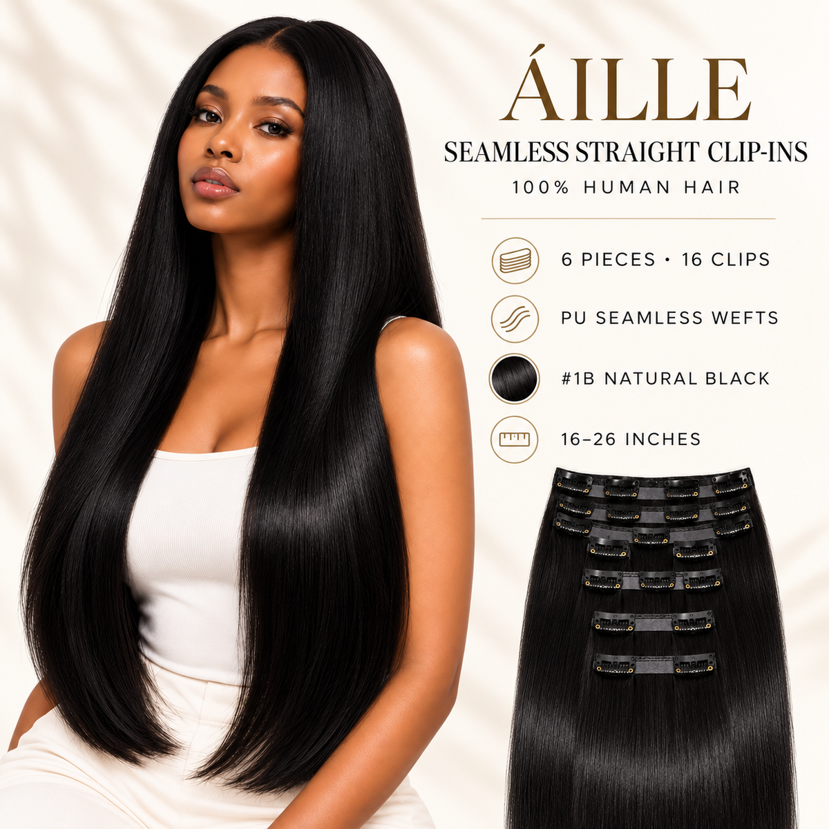 ÁILLE Seamless Straight Clip-In Extensions | 100% Human Hair