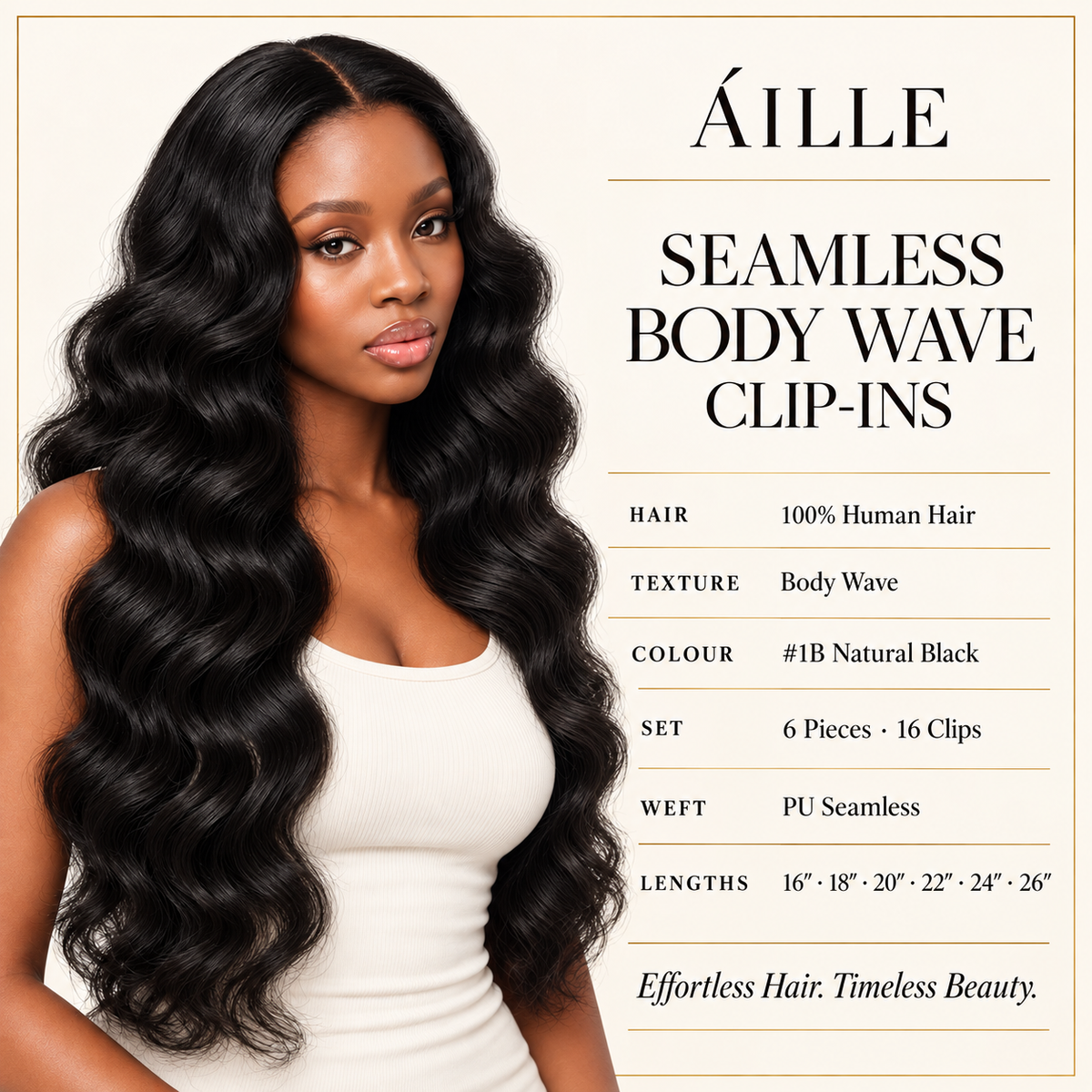 ÁILLE Seamless Body Wave Clip-In Extensions | 100% Human Hair