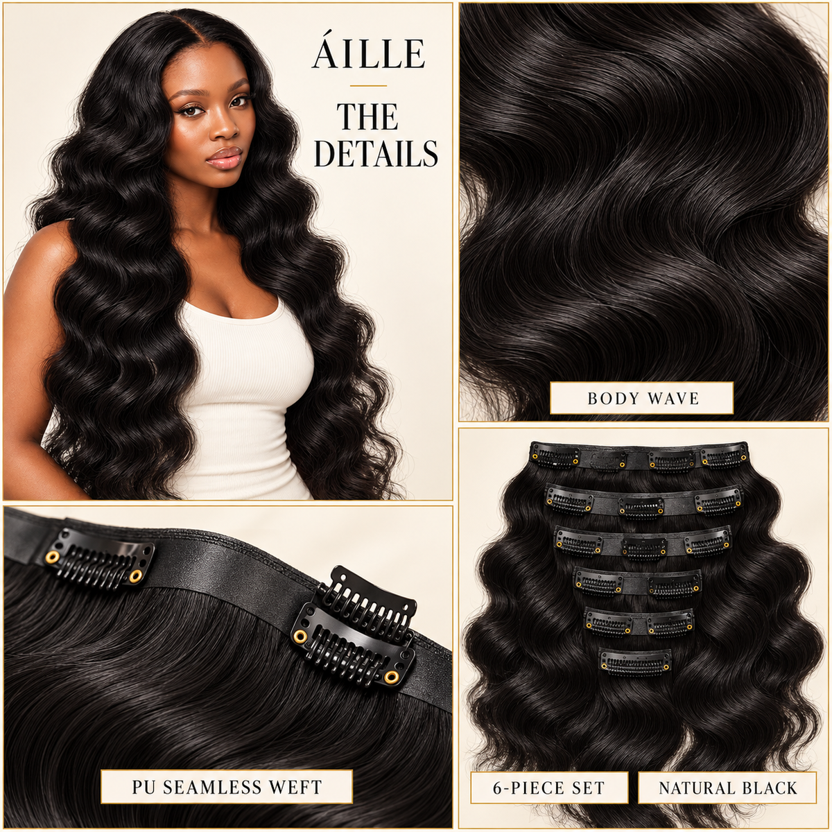 ÁILLE Seamless Body Wave Clip-In Extensions | 100% Human Hair