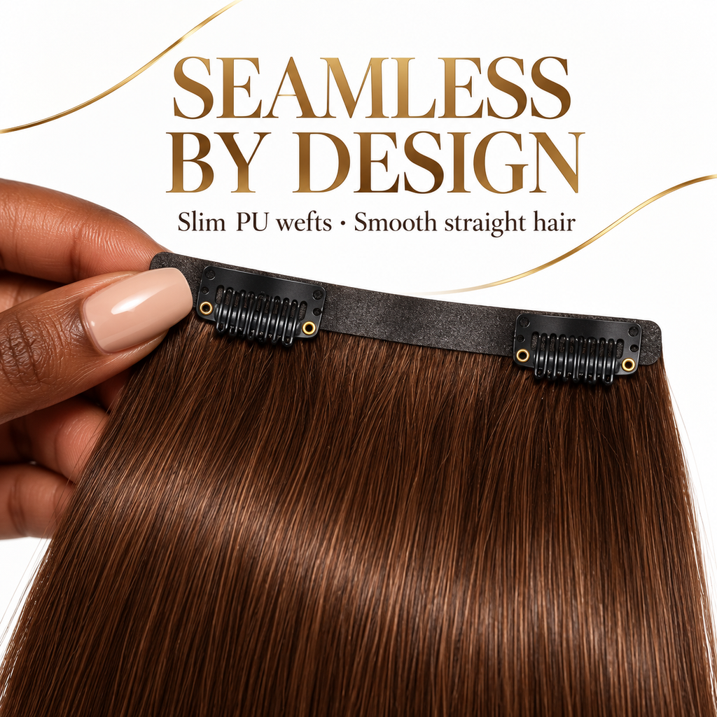 ÁILLE Seamless Brown Straight Clip-In Extensions | 100% Human Hair