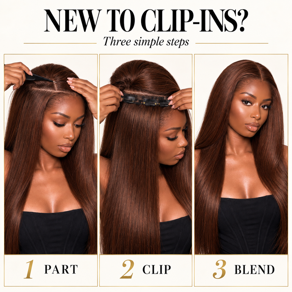 ÁILLE Seamless Brown Straight Clip-In Extensions | 100% Human Hair