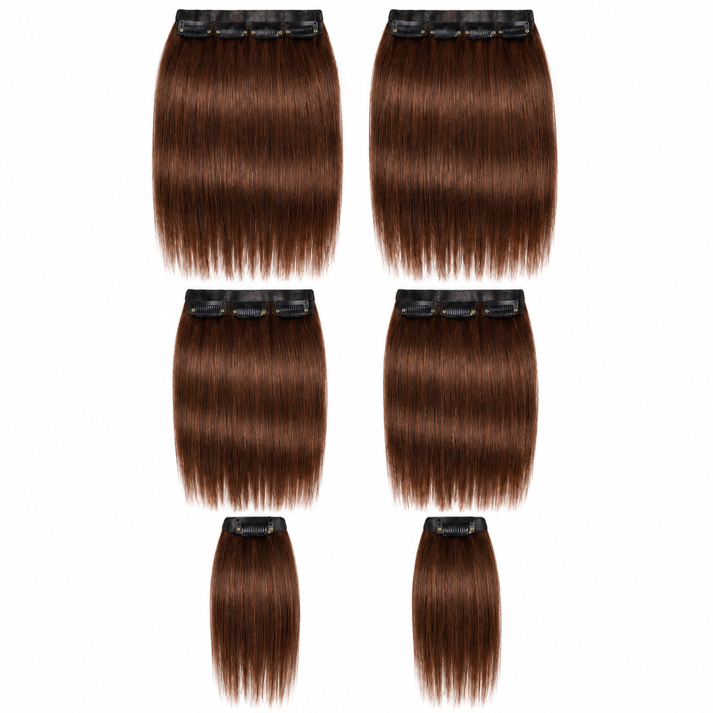 ÁILLE Seamless Brown Straight Clip-In Extensions | 100% Human Hair
