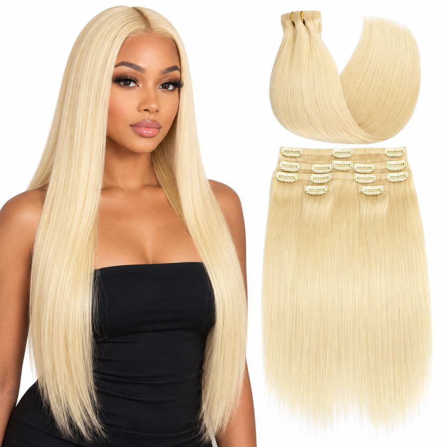 ÁILLE 613 Blonde Straight Clip-In Hair Extensions | 100% Human Hair