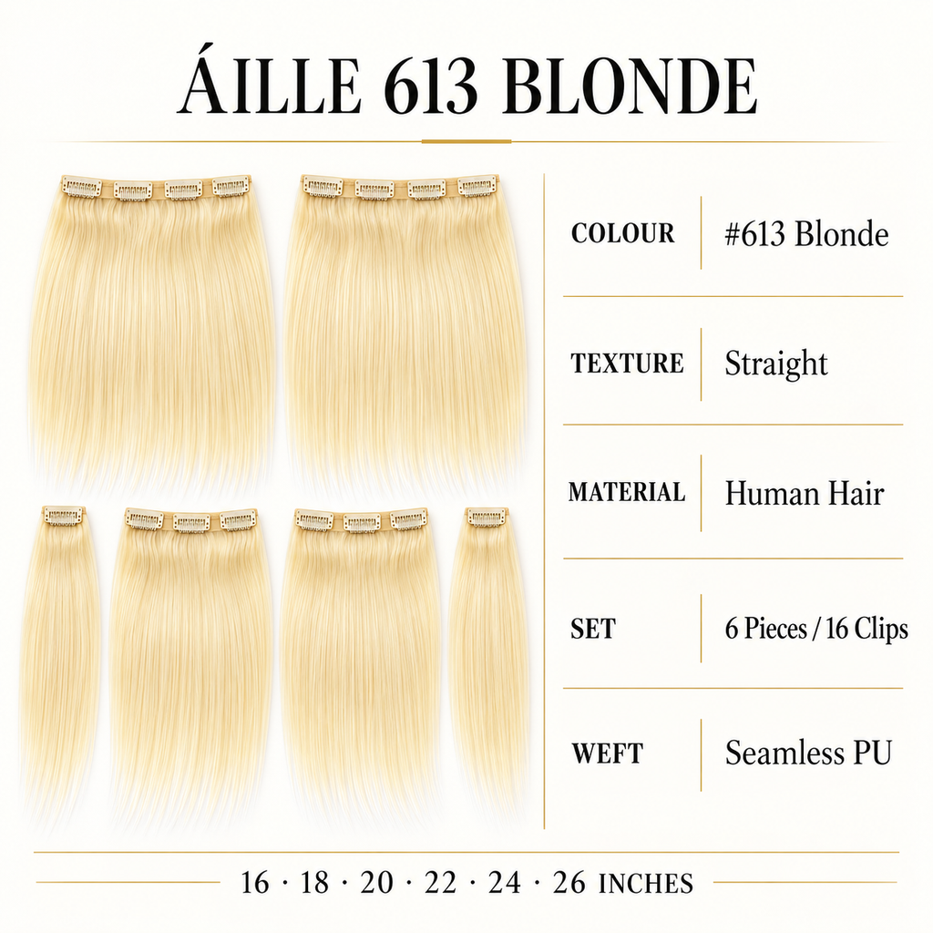 ÁILLE 613 Blonde Straight Clip-In Hair Extensions | 100% Human Hair