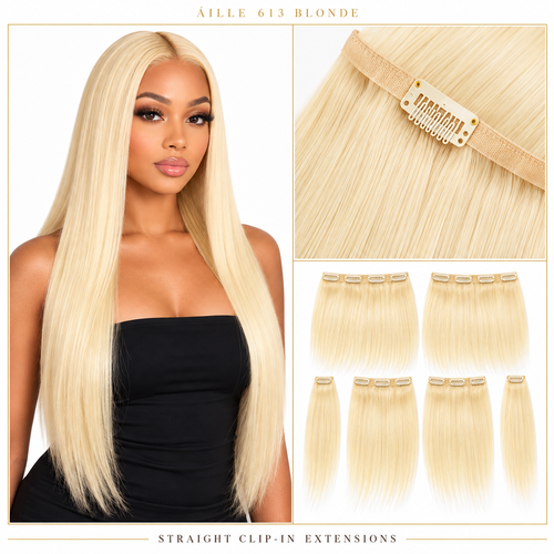 ÁILLE 613 Blonde Straight Clip-In Hair Extensions | 100% Human Hair