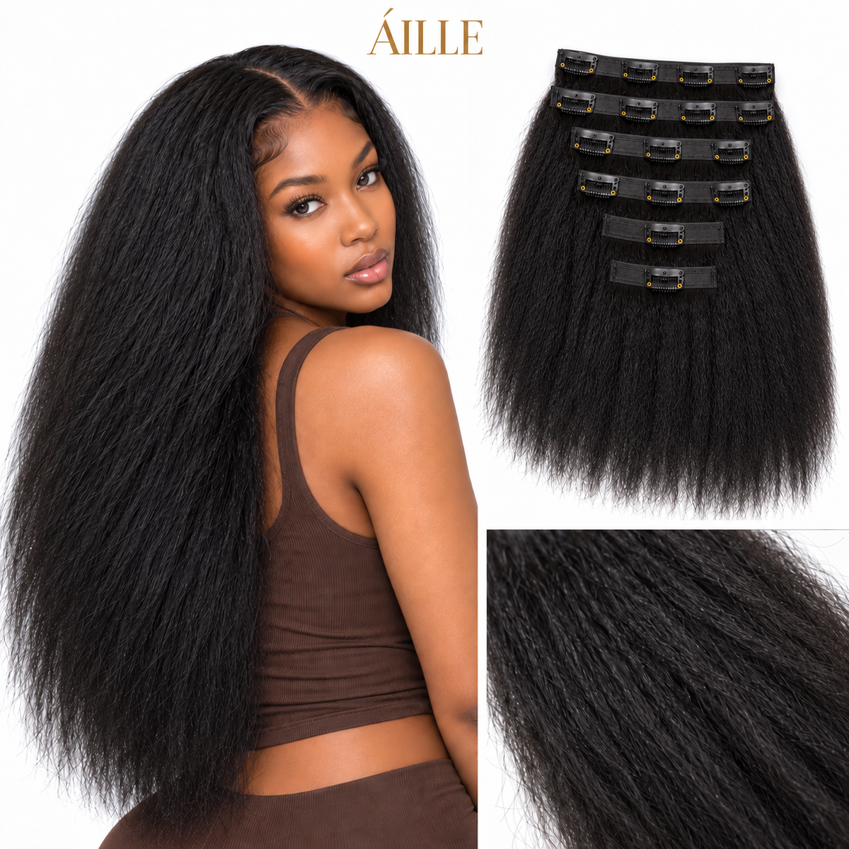 ÁILLE Seamless Kinky Straight Clip-In Extensions | 100% Human Hair