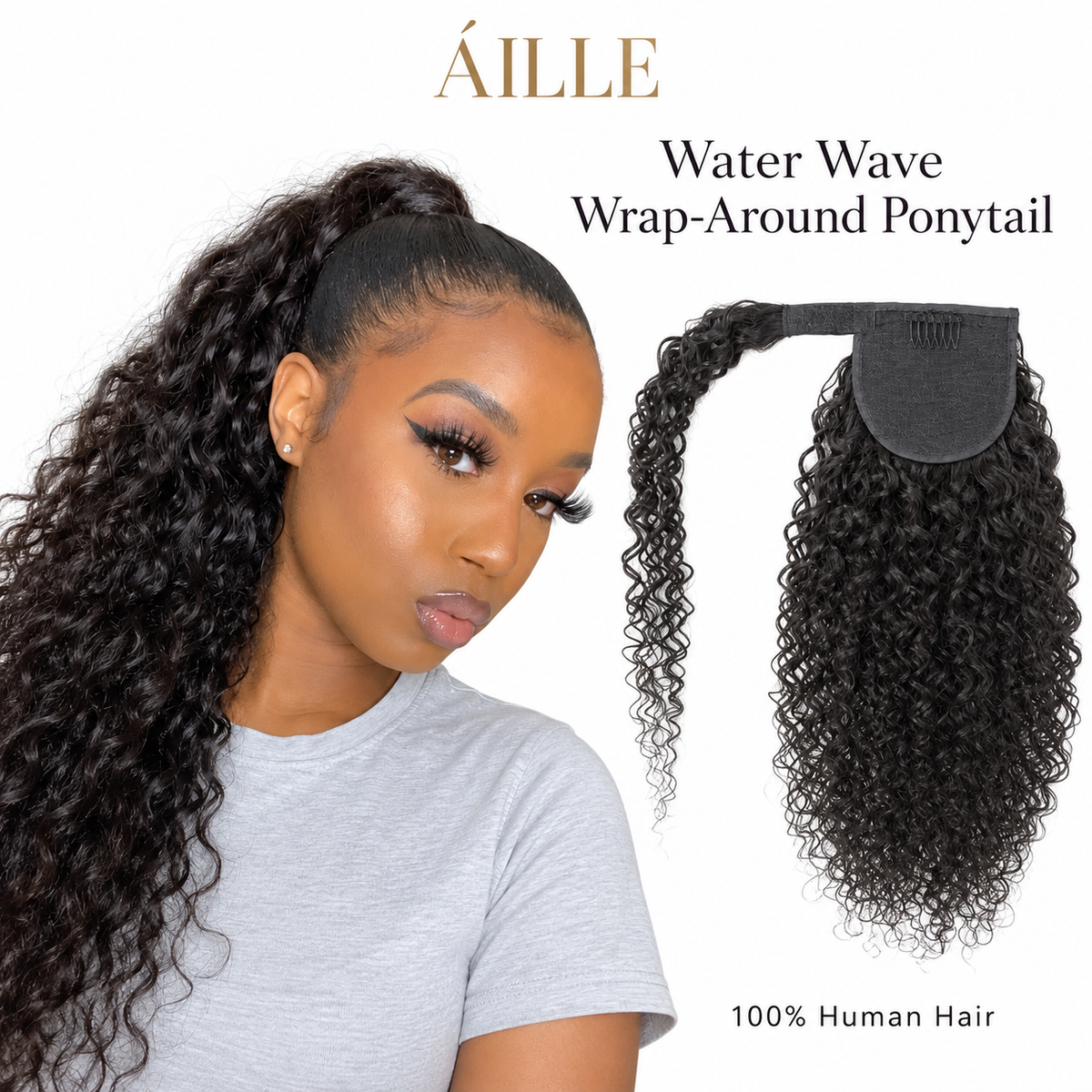 ÁILLE Water Wave Wrap-Around Ponytail Extension | 100% Human Hair