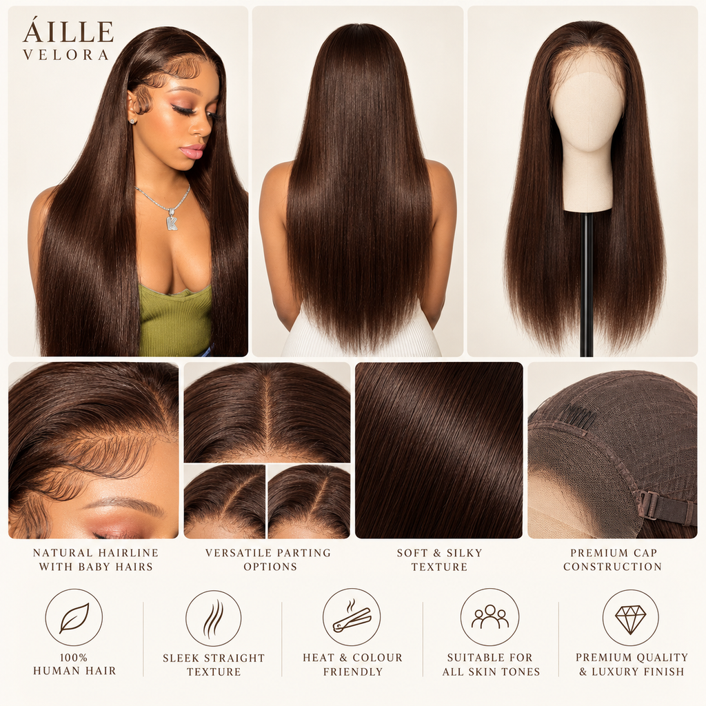 ÁILLE Velora | Human Hair Dark Brown Straight Wig 13x4
