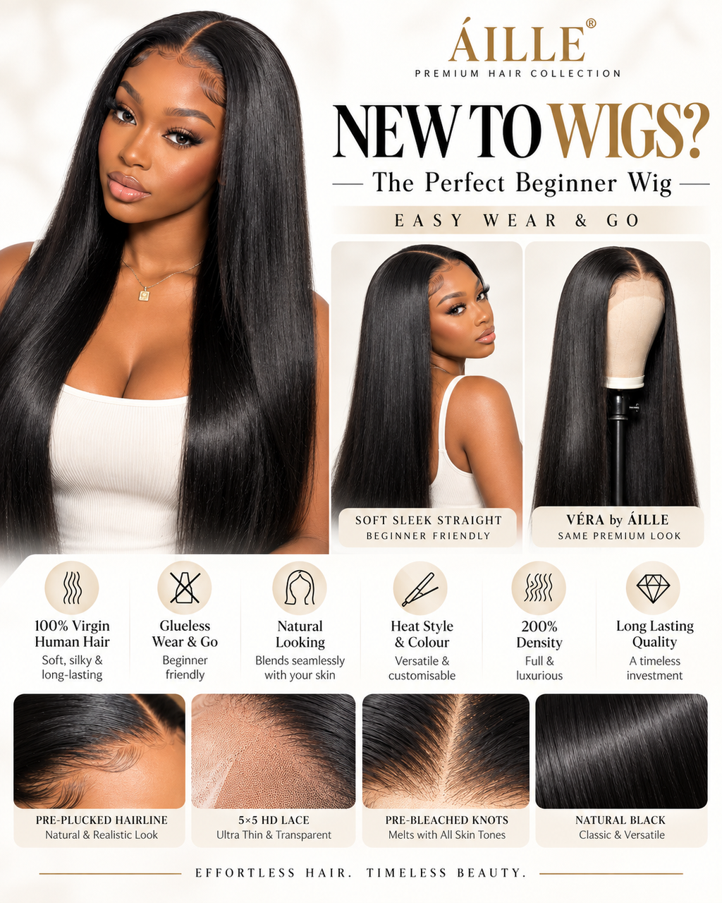 ÁILLE VÉRA | 5×5 HD Glueless Straight Wig