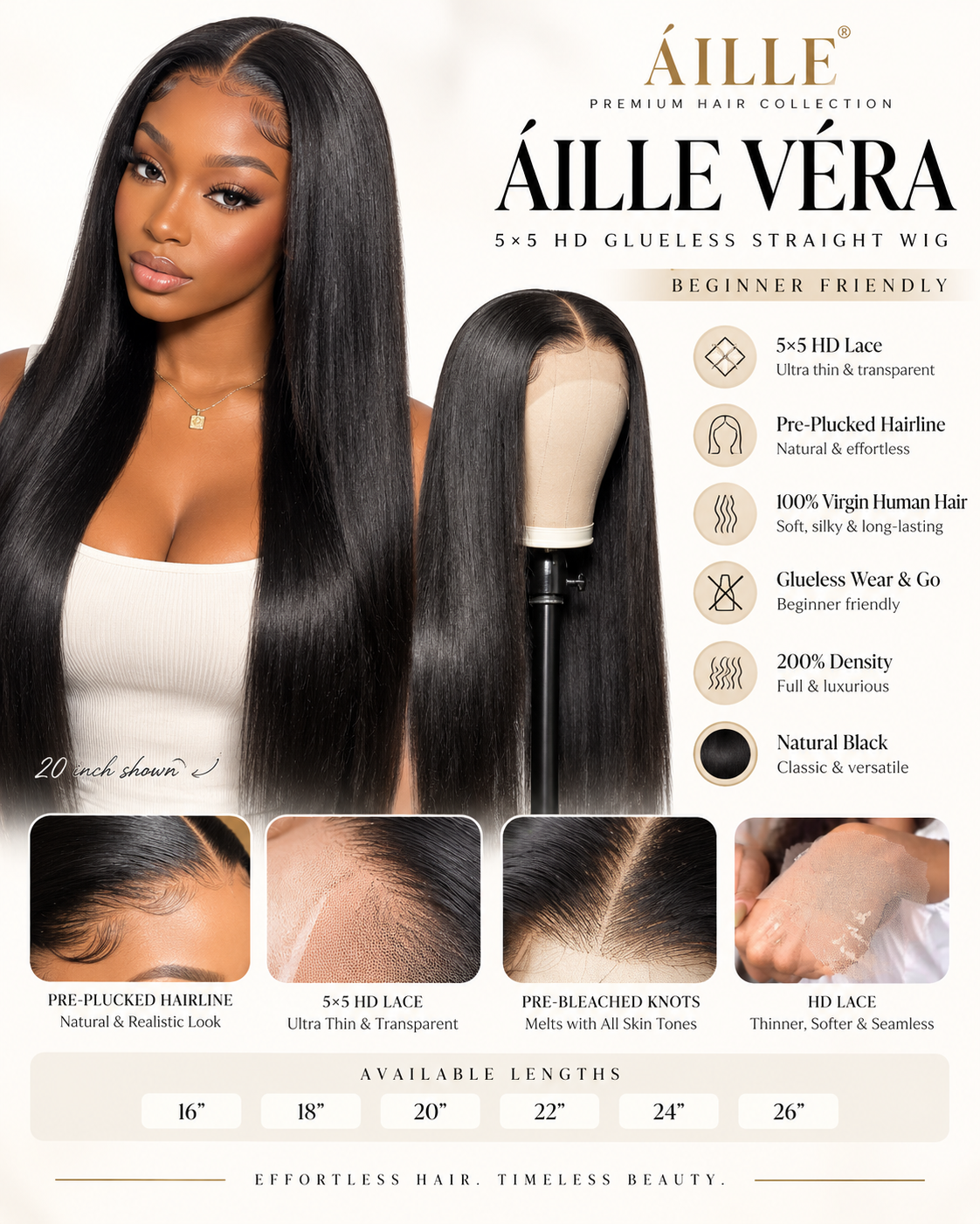 ÁILLE VÉRA | 5×5 HD Glueless Straight Wig