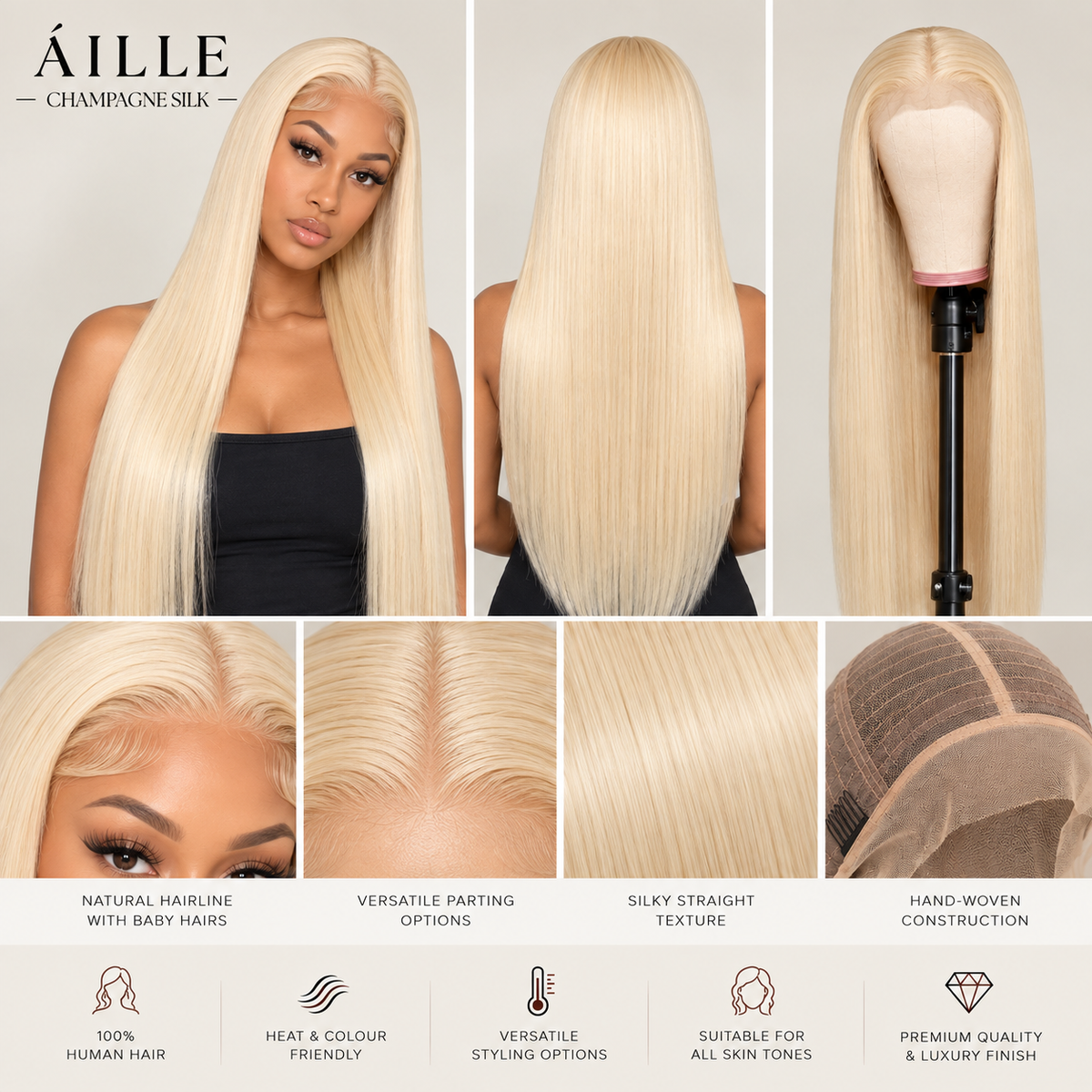 ÁILLE Champagne Silk | 13×4 Human Hair Lace Front Wig